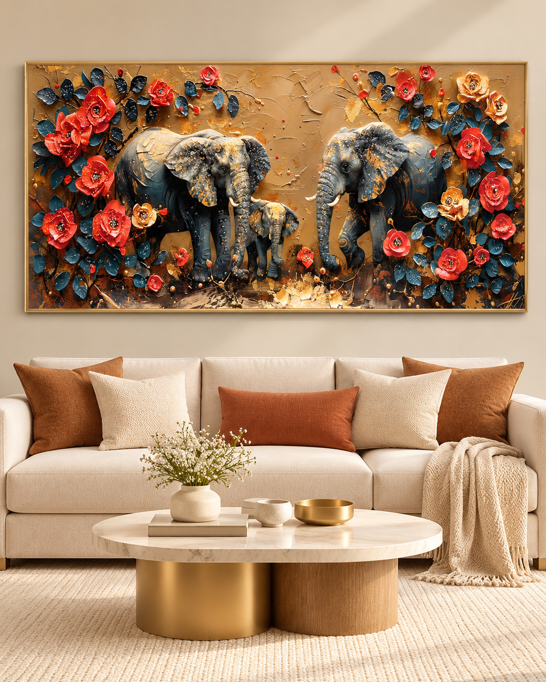 Elephant Garden Crystal Glass Decorative Wall painting Art