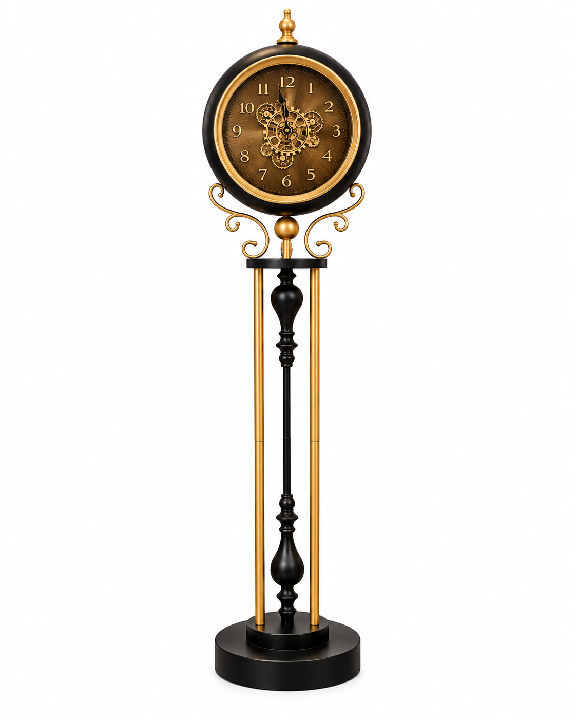 Majestic Time Luxury Designer Silent Movement Standing Clock With Moving Gear Mechanism (Steel Body)