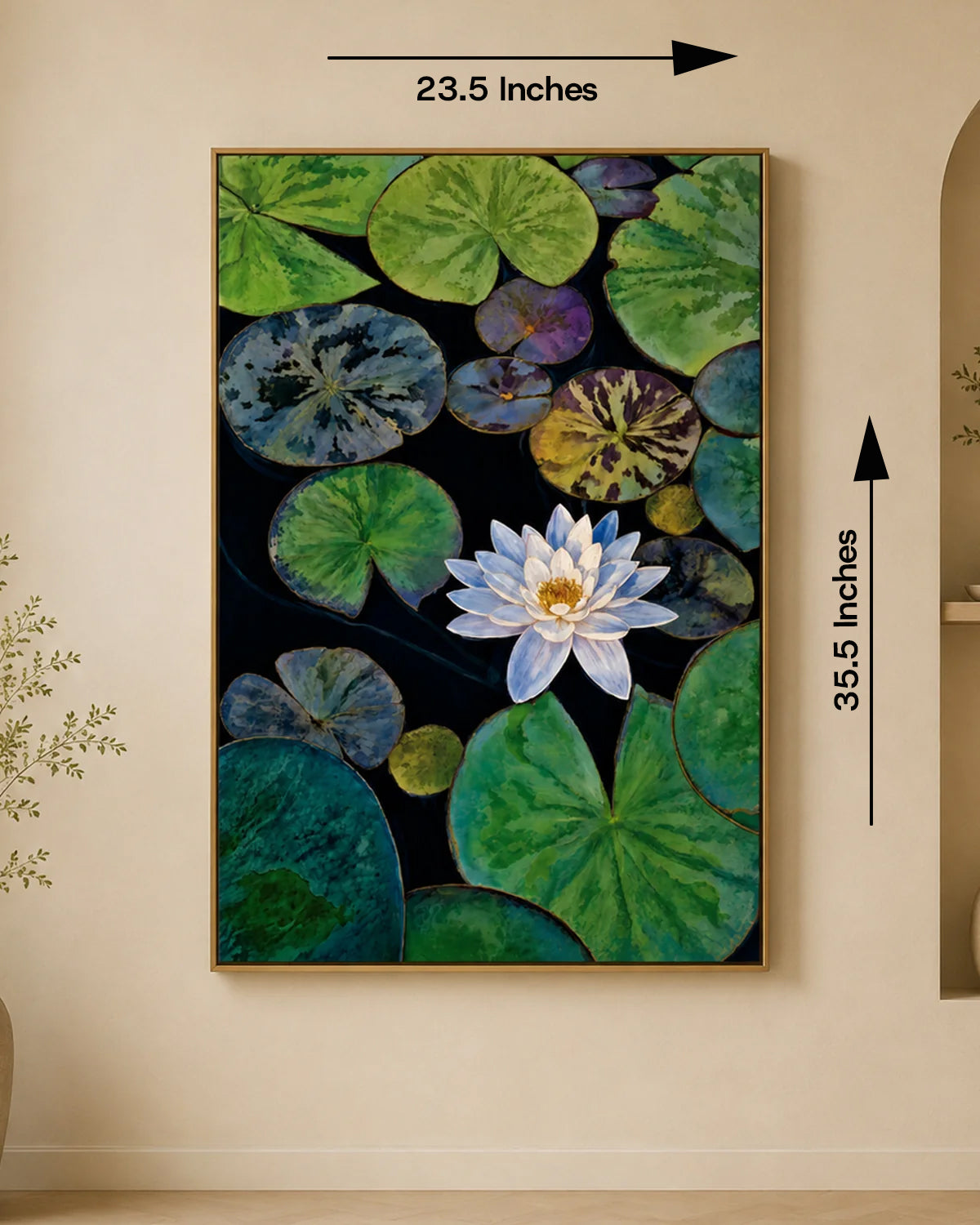 Lotus on the Pond Embossed Wall Painting for Home & Item for Wall Decoration ( 35.5 x 23.5 Inches )