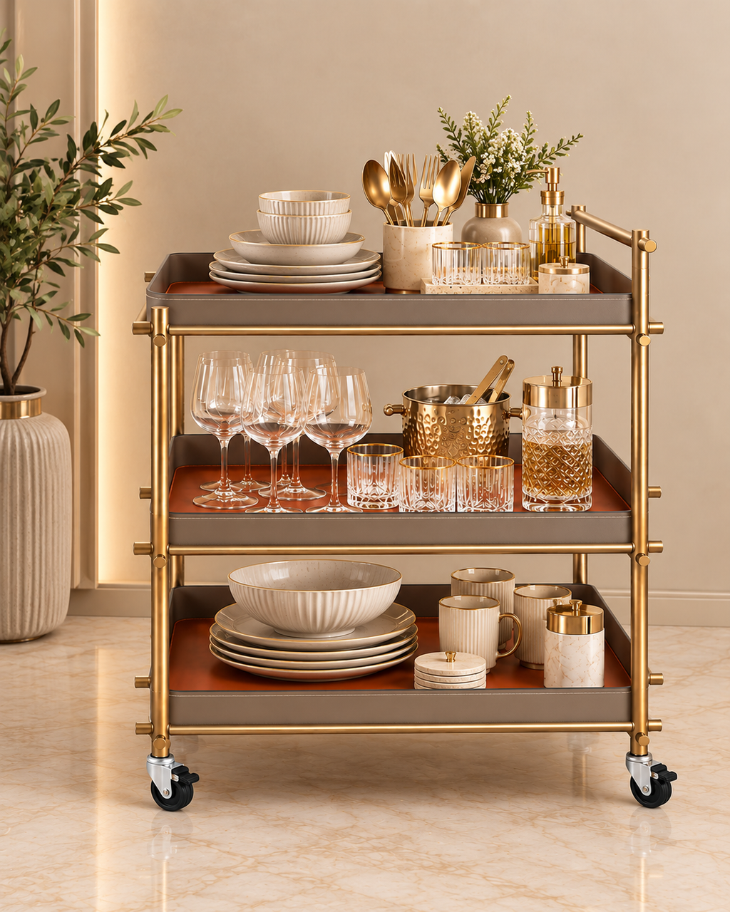 Verona Serving Bar Trolley for Home Bar & Dining Area