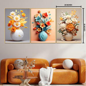 Vase of Vibrance  Canvas Paintings - Set of 3