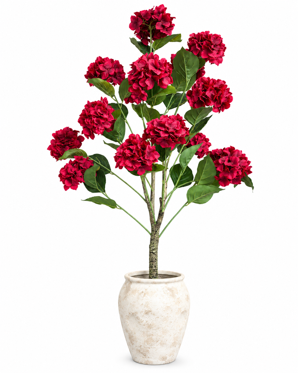 Hydrangea Floral Artificial Indoor Plant For Home - Red  ( Natural feel )  ( 5.1 Feet )