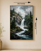 Waterfall Valley Embossed Nature Wall Art Paintings for Home & Item for Wall Decoration - Big ( 47 x 35.5 Inches )