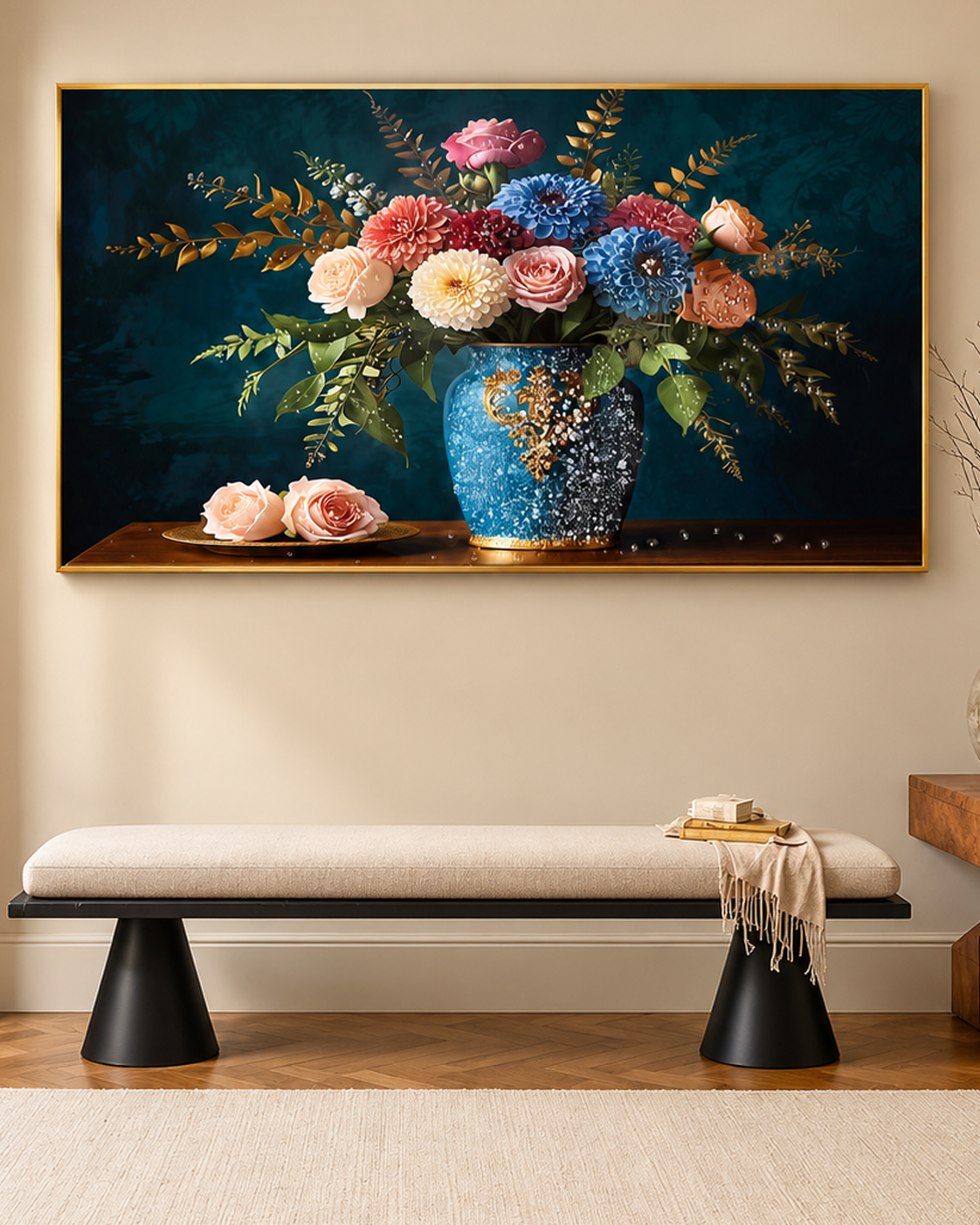 Royal Bouquet Crystal Glass Decorative Colorful Wall Painting for Home Wall