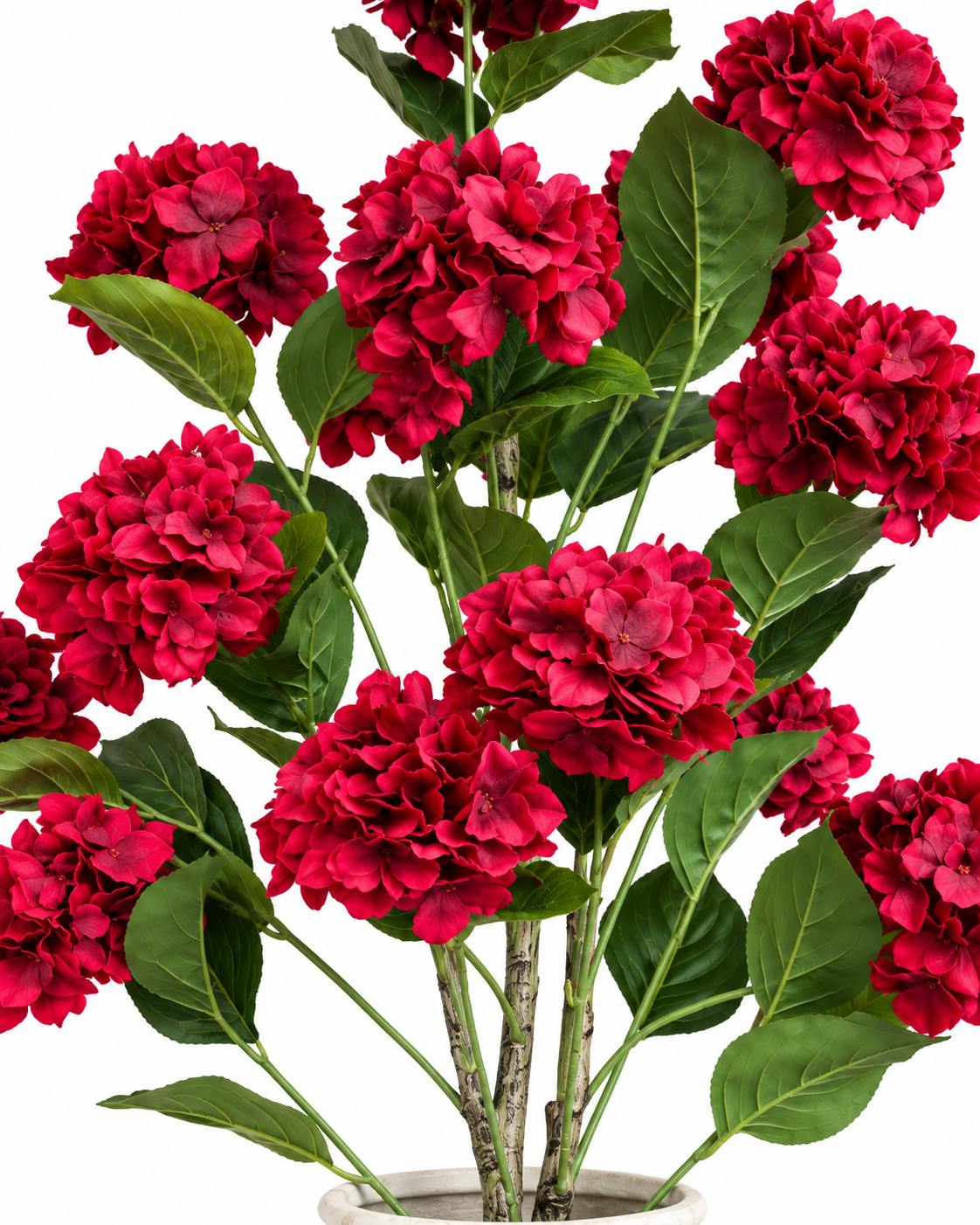 Hydrangea Floral Artificial Indoor Plant For Home - Red  ( Natural feel )  ( 5.1 Feet )