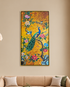 Golden Peacock Garden 100% Hand Painted Wall Painting (With Golden Outer Floater Frame frame) (27.5x55 Inches)