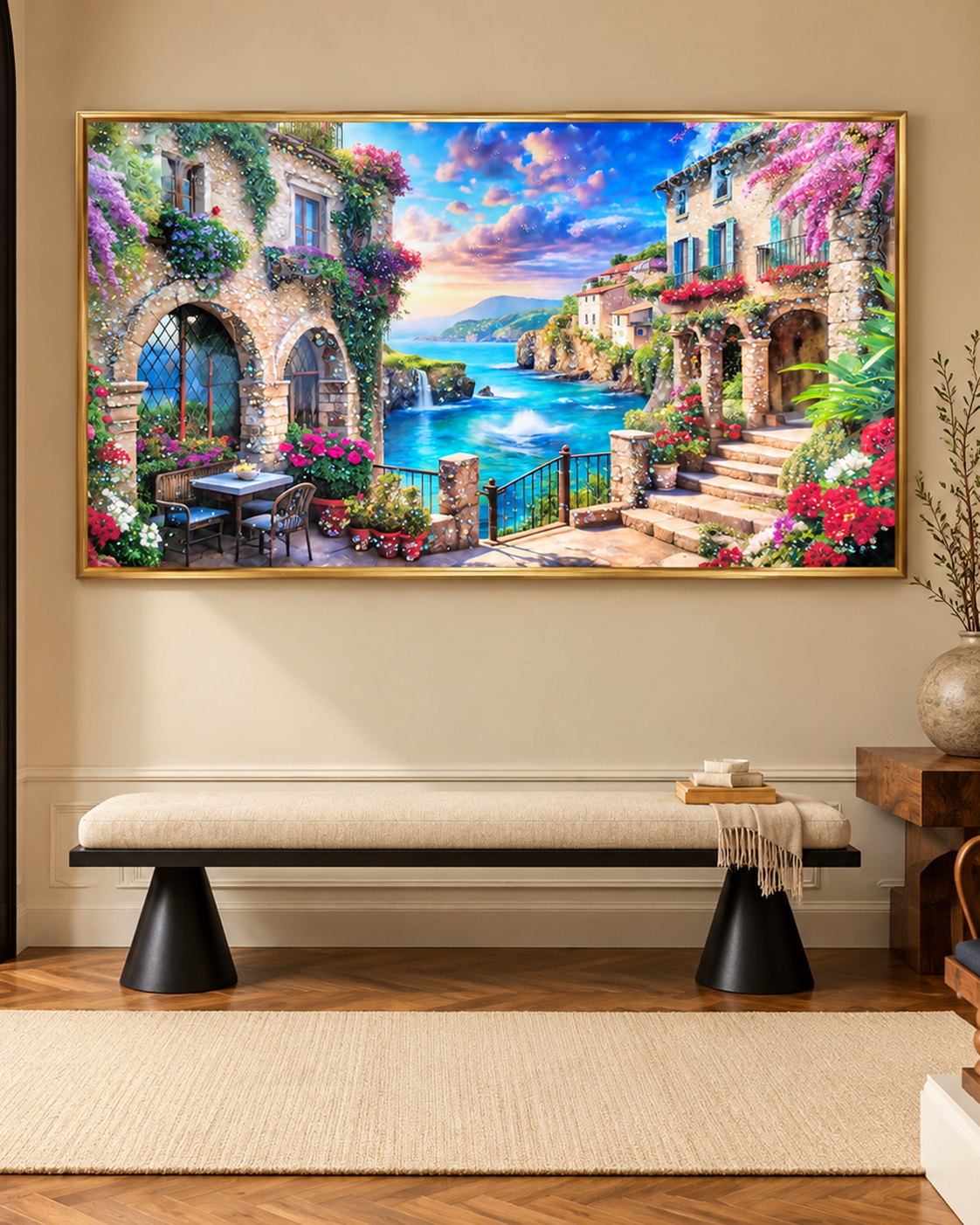 Cottage Steps to Sea Crystal Glass Painting & Wall Decoration Items