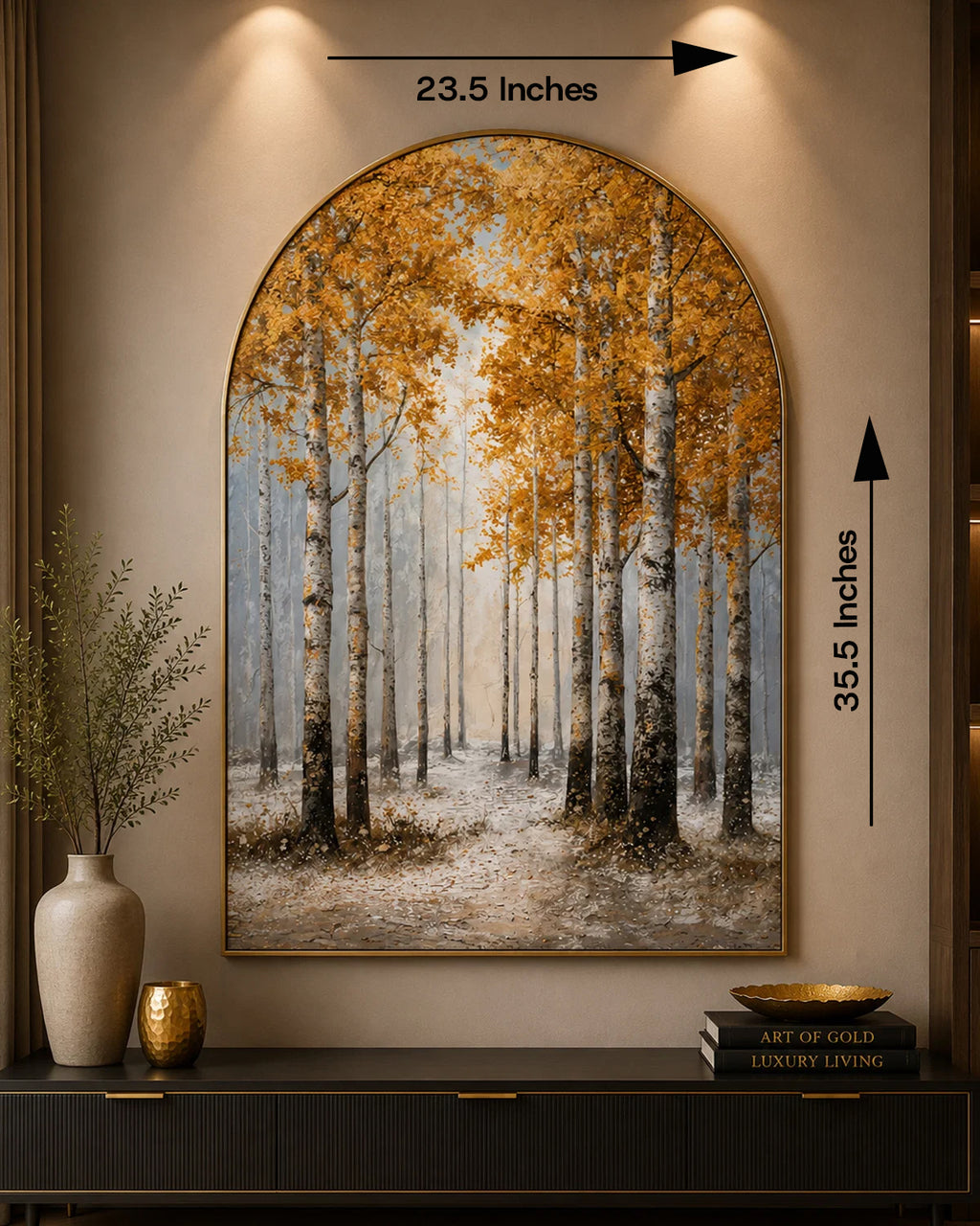 The Golden Forest Path Embossed Wall Painting for Home & Item for Wall Decoration ( 35.5 x 23.5 Inches )
