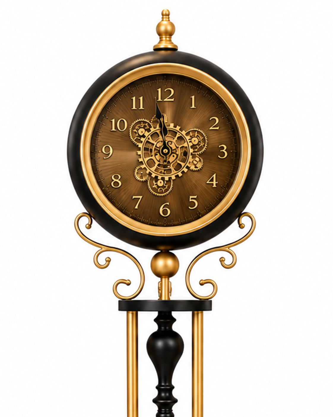 Majestic Time Luxury Designer Silent Movement Standing Clock With Moving Gear Mechanism (Steel Body)