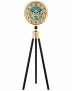 Orion Timekeeper Tripod Base Luxury Designer Silent Movement Standing Clock With Moving Gear Mechanism