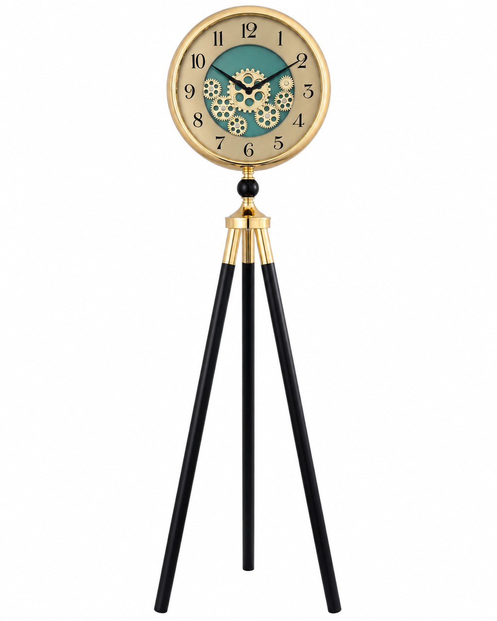 Orion Timekeeper Tripod Base Luxury Designer Silent Movement Standing Clock With Moving Gear Mechanism (With Light & Remote)