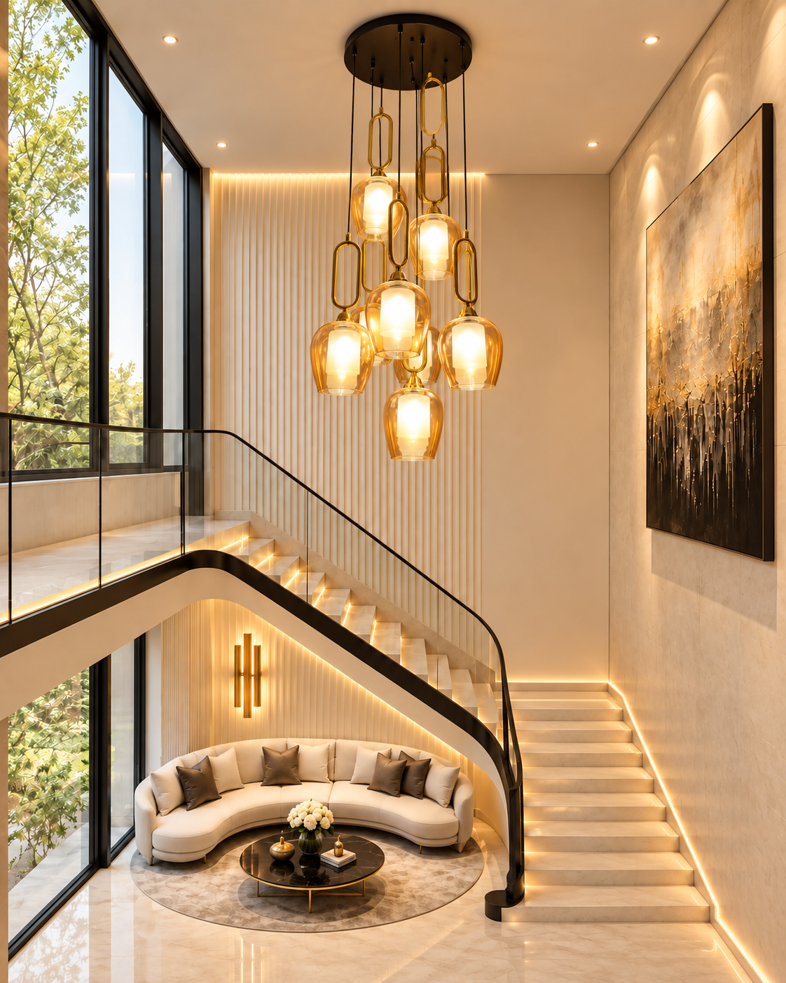 Golden Loop Chandelier for Home & Item for Home Decoration