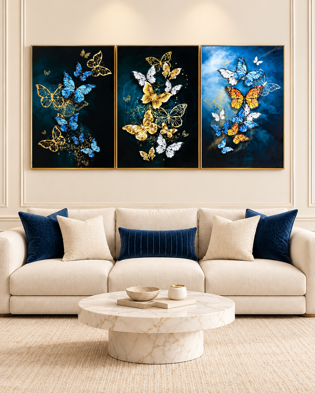 Beauteous Butterflies Framed Crystal Glass Decorative Colorful Wall Painting for Home Wall - Set of 3