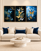 Beauteous Butterflies Framed Crystal Glass Decorative Colorful Wall Painting for Home Wall - Set of 3