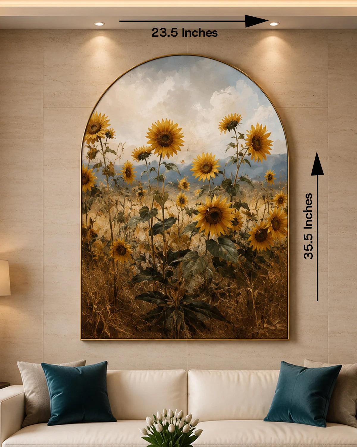 Summer Sunflower Field Embossed Wall Painting for Home & Item for Wall Decoration ( 35.5 x 23.5 Inches )