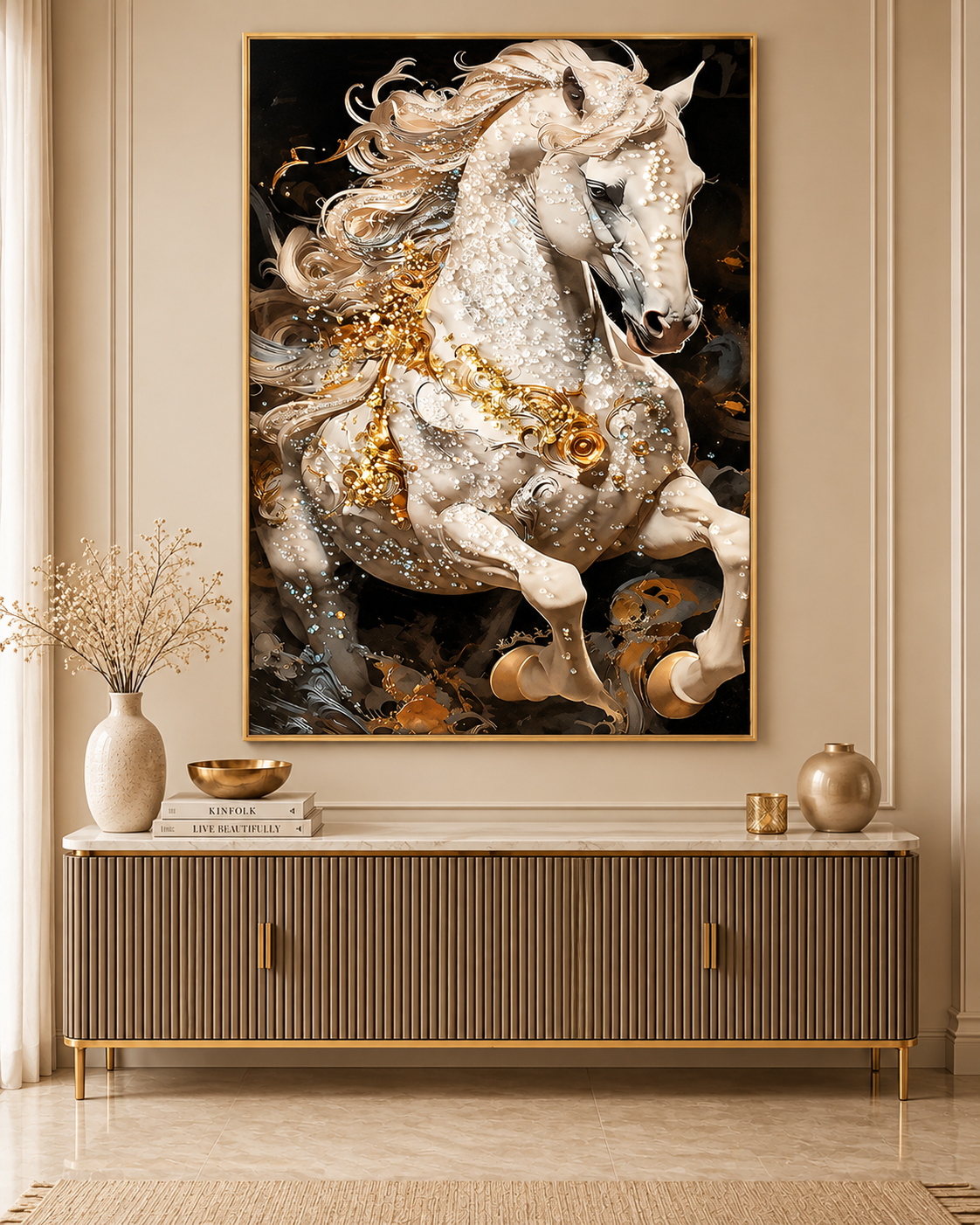Majestic Equine Symphony Crystal Glass Decorative Wall Painting for Home Decor - Left panel (BIG)