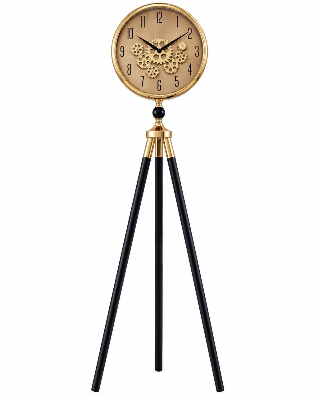 Momentum Dial Tripod Base Luxury Designer Silent Movement Standing Clock With Moving Gear Mechanism  - Rose Gold (With Light & Remote)