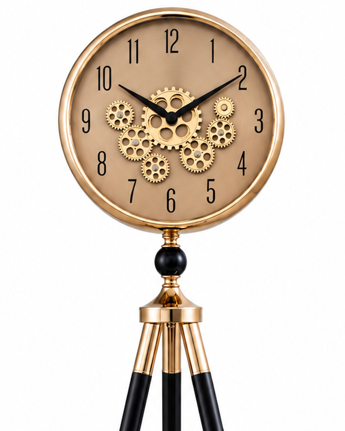 Momentum Dial Tripod Base Luxury Designer Silent Movement Standing Clock With Moving Gear Mechanism - Rose Gold