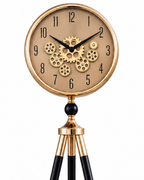 Momentum Dial Tripod Base Luxury Designer Silent Movement Standing Clock With Moving Gear Mechanism  - Rose Gold (With Light & Remote)