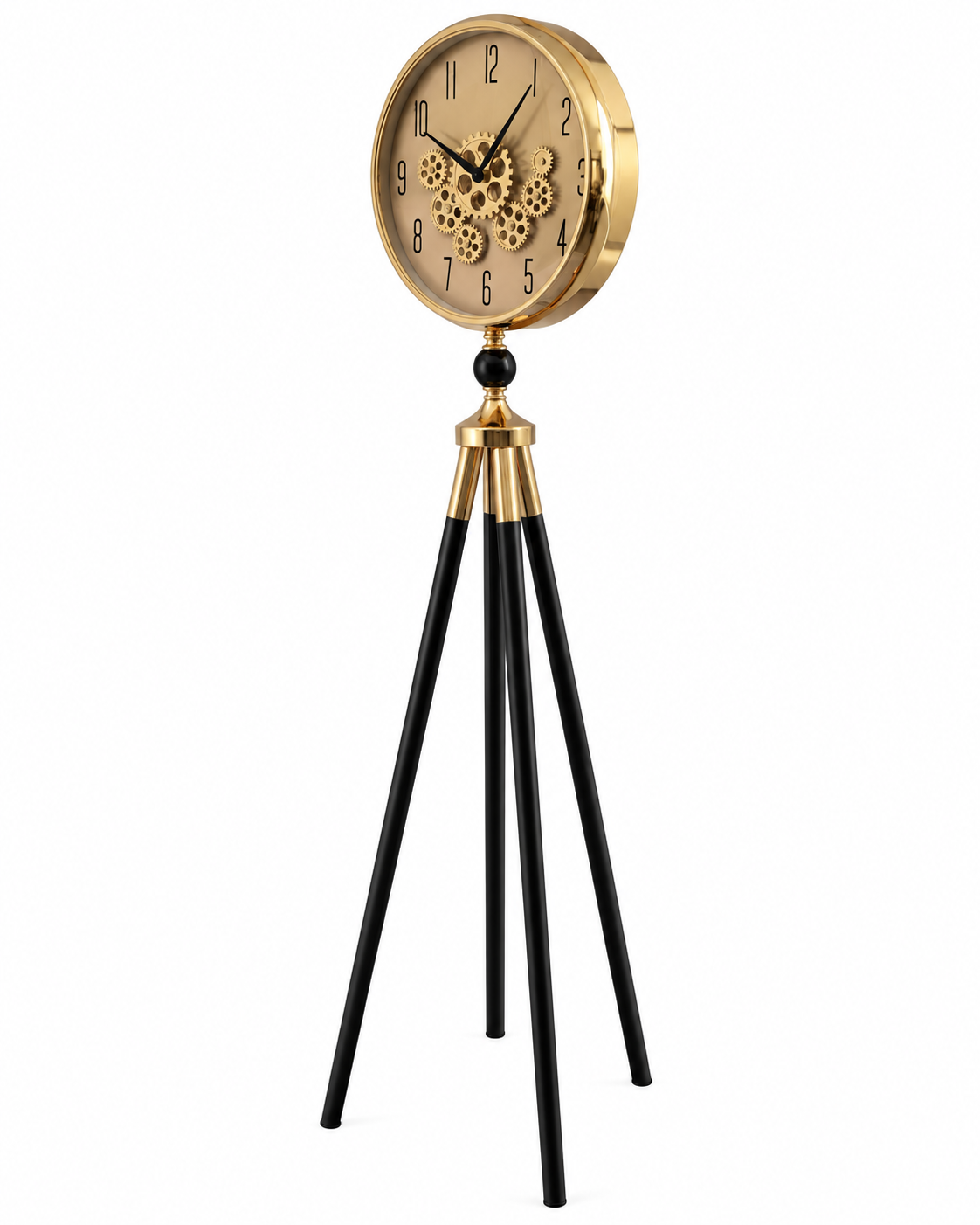 Momentum Dial Tripod Base Luxury Designer Silent Movement Standing Clock With Moving Gear Mechanism  - Rose Gold (With Light & Remote)