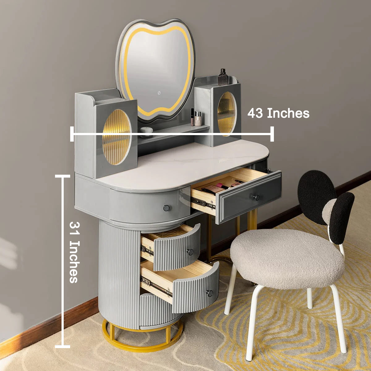 Royal Radiance Dressing Table & Vanity Set With Mirror & Chair (N)
