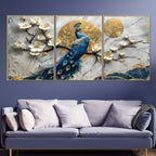 Sunshine Peacock Canvas Print for Home - Set Of 3