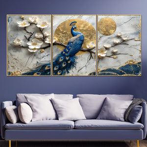 Lunar Peacock Canvas Print for Home - Set Of 3