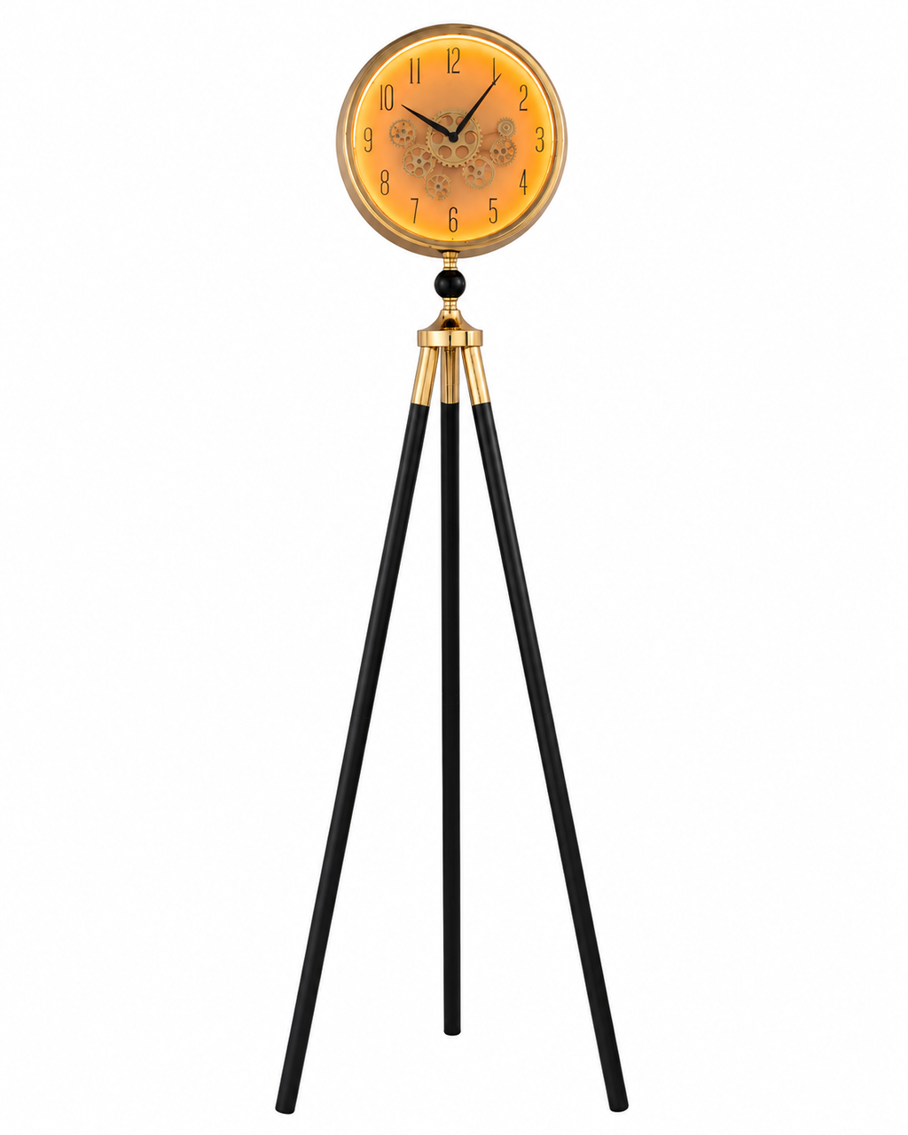 Momentum Dial Tripod Base Luxury Designer Silent Movement Standing Clock With Moving Gear Mechanism  - Rose Gold (With Light & Remote)