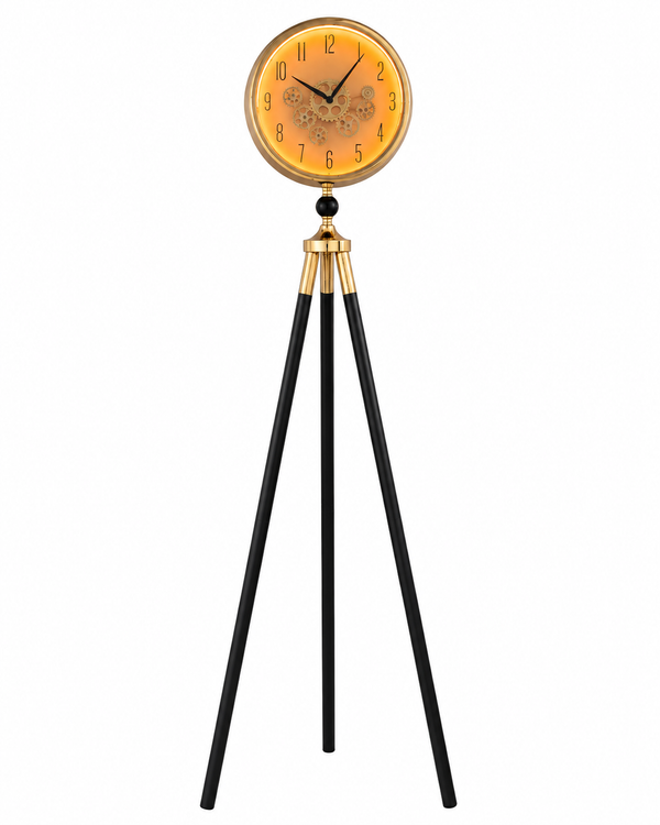 Momentum Dial Tripod Base Luxury Designer Silent Movement Standing Clock With Moving Gear Mechanism  - Rose Gold (With Light & Remote)