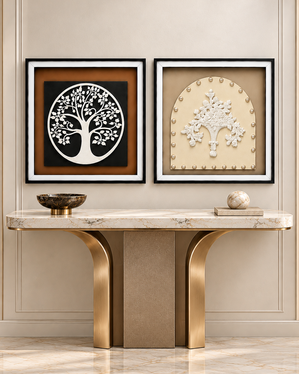 Tree of Life & Royal Blossom Shadow Box for Wall Decoration & Wall Art -Set of 2