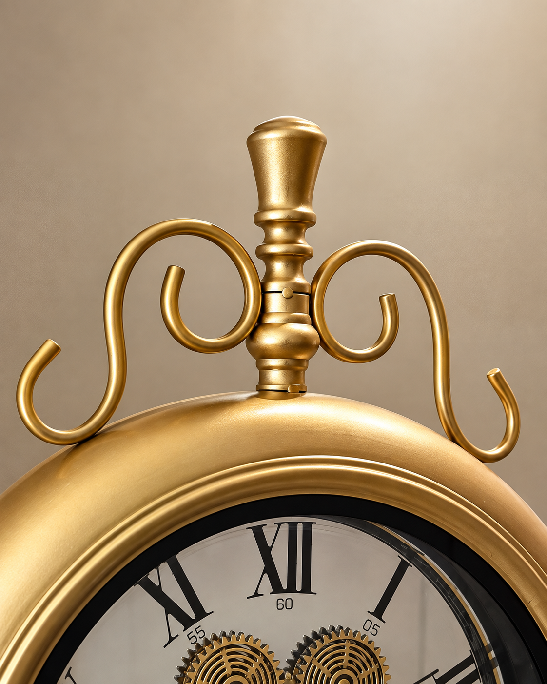Classic Crown Luxury Designer Silent Movement Standing Clock With Moving Gear Mechanism (Steel Body) (With Light & Remote)