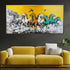 Seven Horses of Boundless Energy Hand painted Wall Art (With Outer Floater Frame)