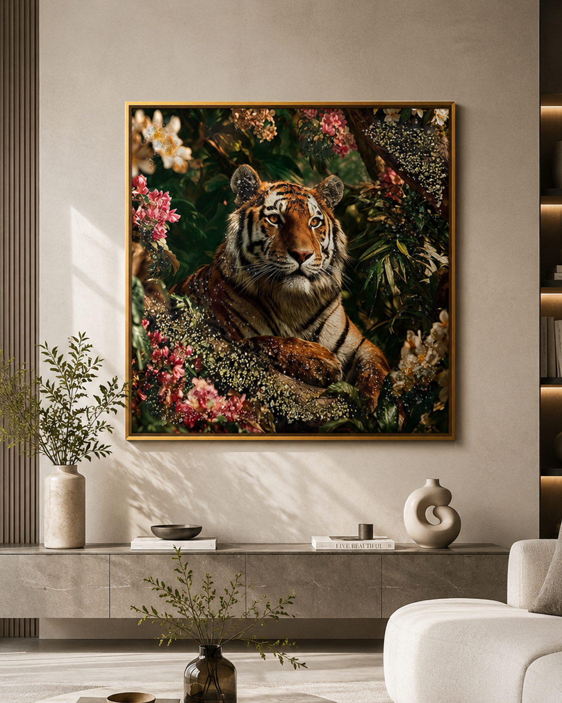 Royal Bengal in Bloom Crystal Glass Painting & Wall Decoration Items
