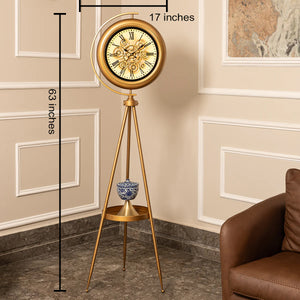 Golden Meridian Tripod Base Luxury Designer Standing Clock With Moving Gear Mechanism Buy Floor Clock Online (With Light and Remote) (Steel Body)