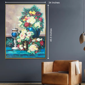 Rose Garden Glow Hand Wall Decor Paintings for Home (With outer Floater Frame) (34x45.5 Inches)