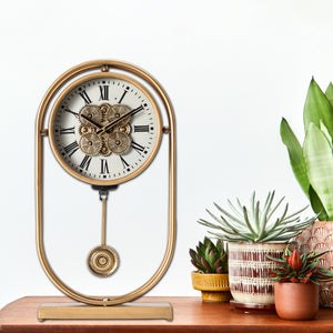 Pulse Prism Luxury Designer Pendulum Table Clock With Moving Gear Mechanism (Steel Body)