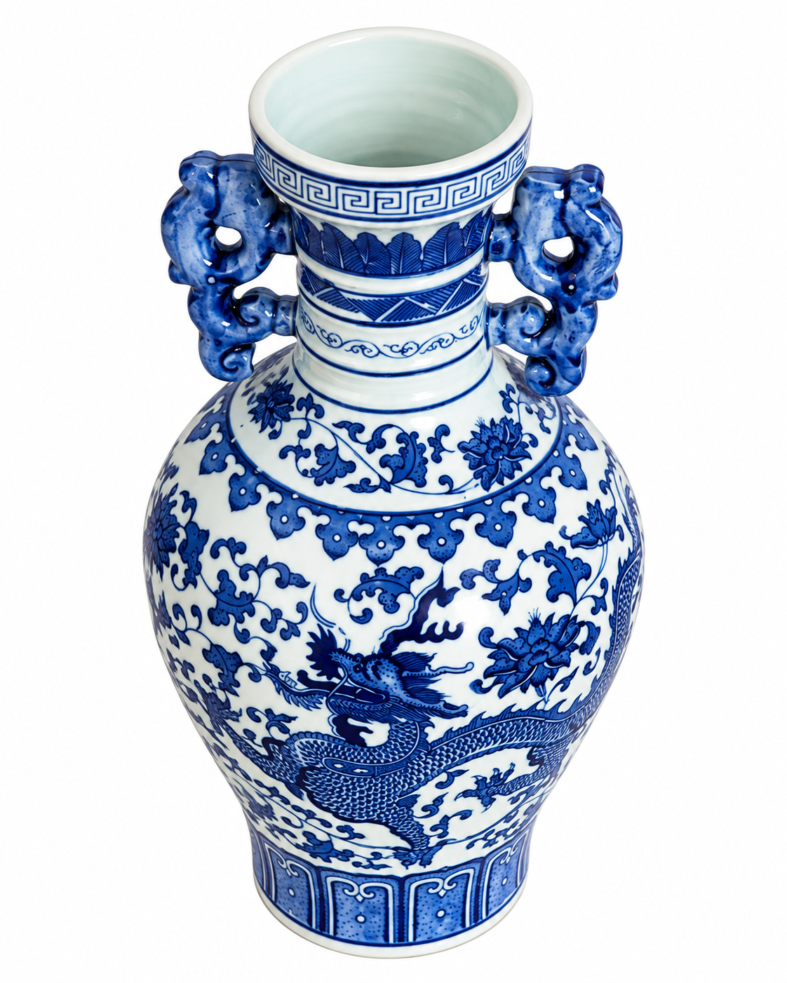 Dragon Crest Decorative Vase & Showpiece (Blue Pottery)