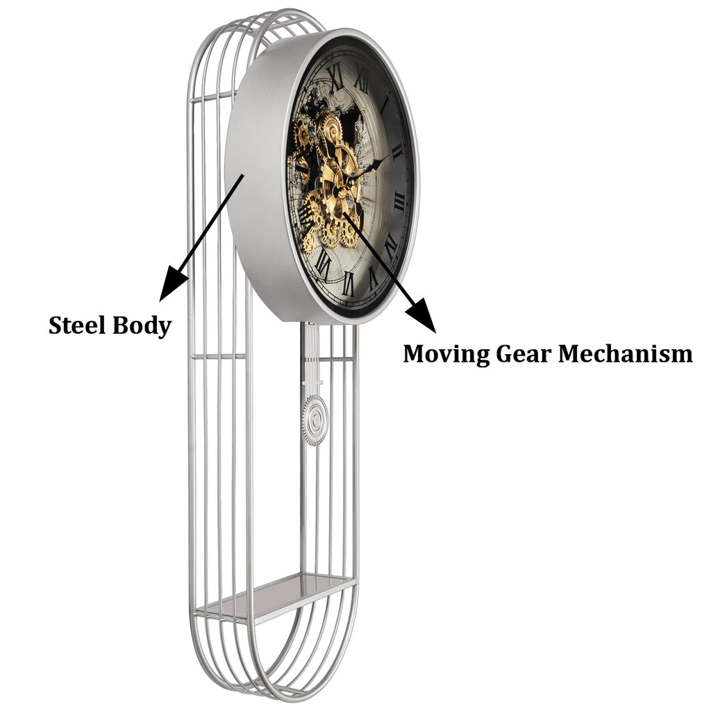 Phantom Dial Designer Silent Movement Pendulum Clock With Moving Gear Mechanism (Steel Body)
