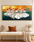 Dance of Devotion 100% Hand Painted Wall Painting (With Golden Outer Floater Frame frame) (27.5x55 Inches)