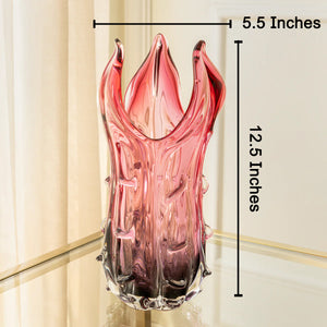 Crimson Flame Crest Handblown Glass Vase & Table Decorative showpiece