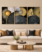 Celestial Glow Crystal Wall Abstract Paintings - Set Of 3