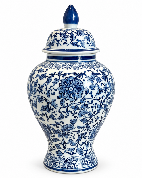 Celestial Blossom Decorative Vase For Home & Item for Home Decoration (Blue Pottery )