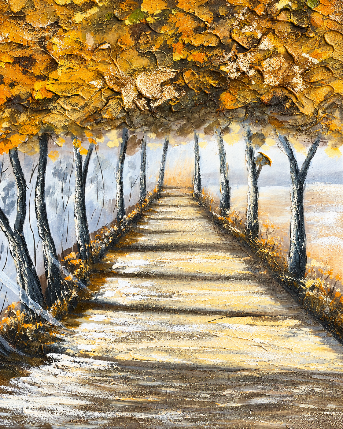 Endless Journey 100% Handmade Nature Painting For Home (With Golden Outer Floater Frame ) (27.5x55 Inches)