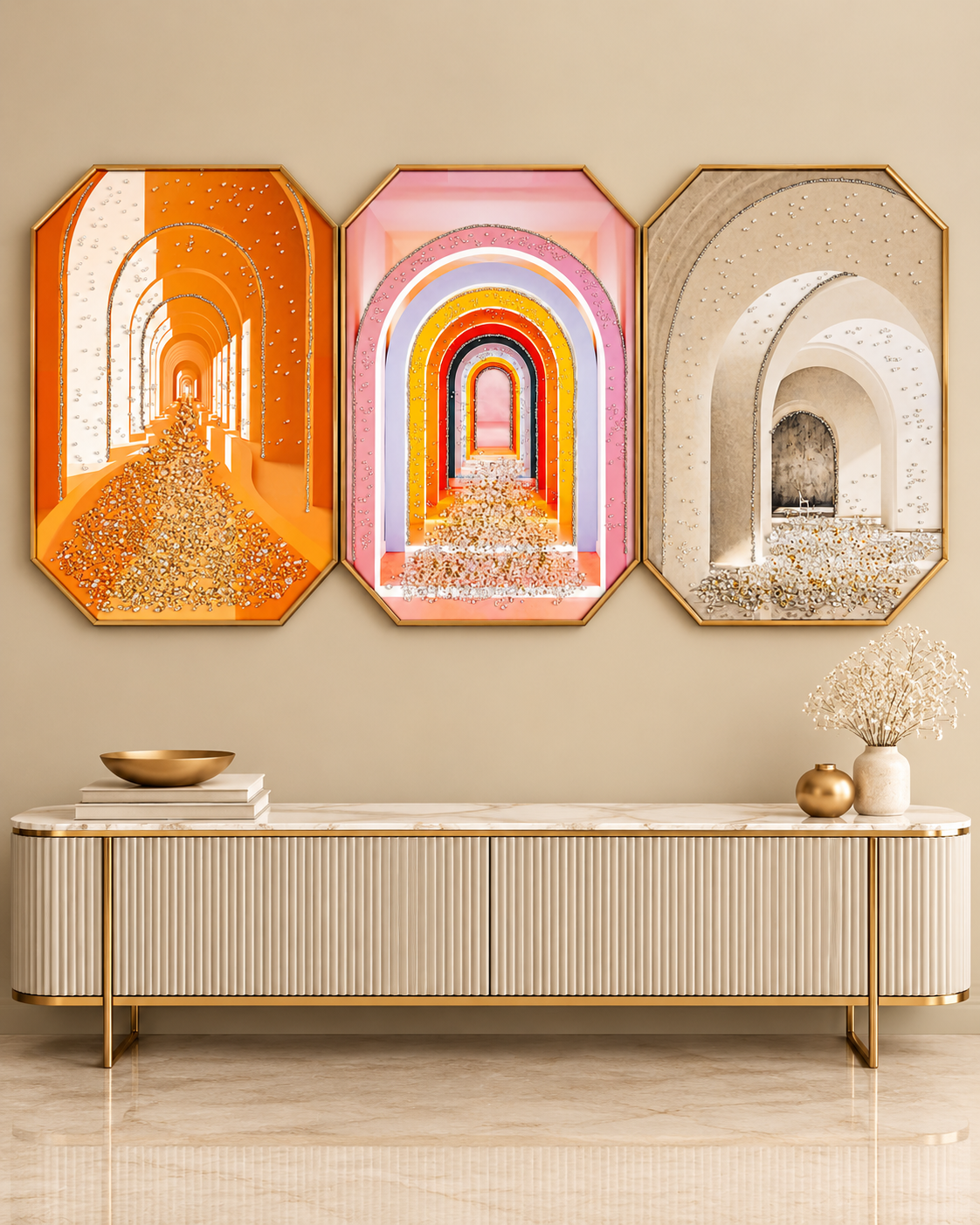 Unending Pathways Crystal Glass Painting  - Set Of 3
