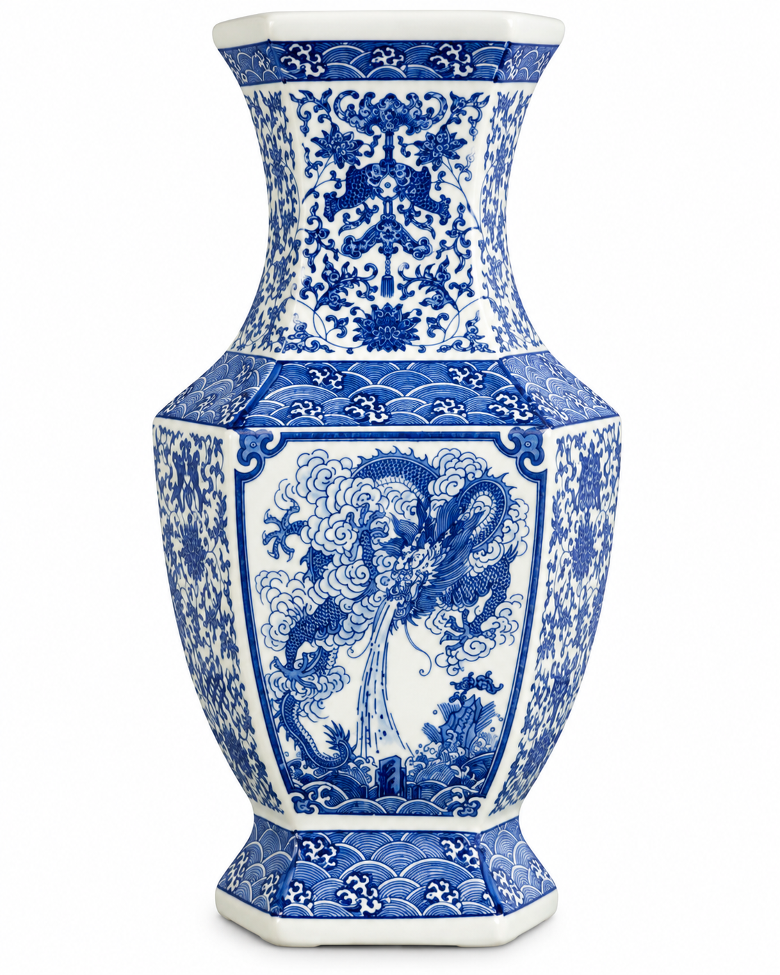 Dragon Cloud Decorative Vase & Showpiece for Home & Item for Home Decoration (Blue Pottery)