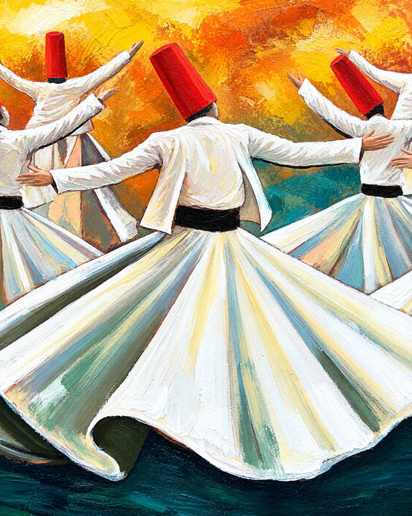 Dance of Devotion 100% Hand Painted Wall Painting (With Golden Outer Floater Frame frame) (27.5x55 Inches)