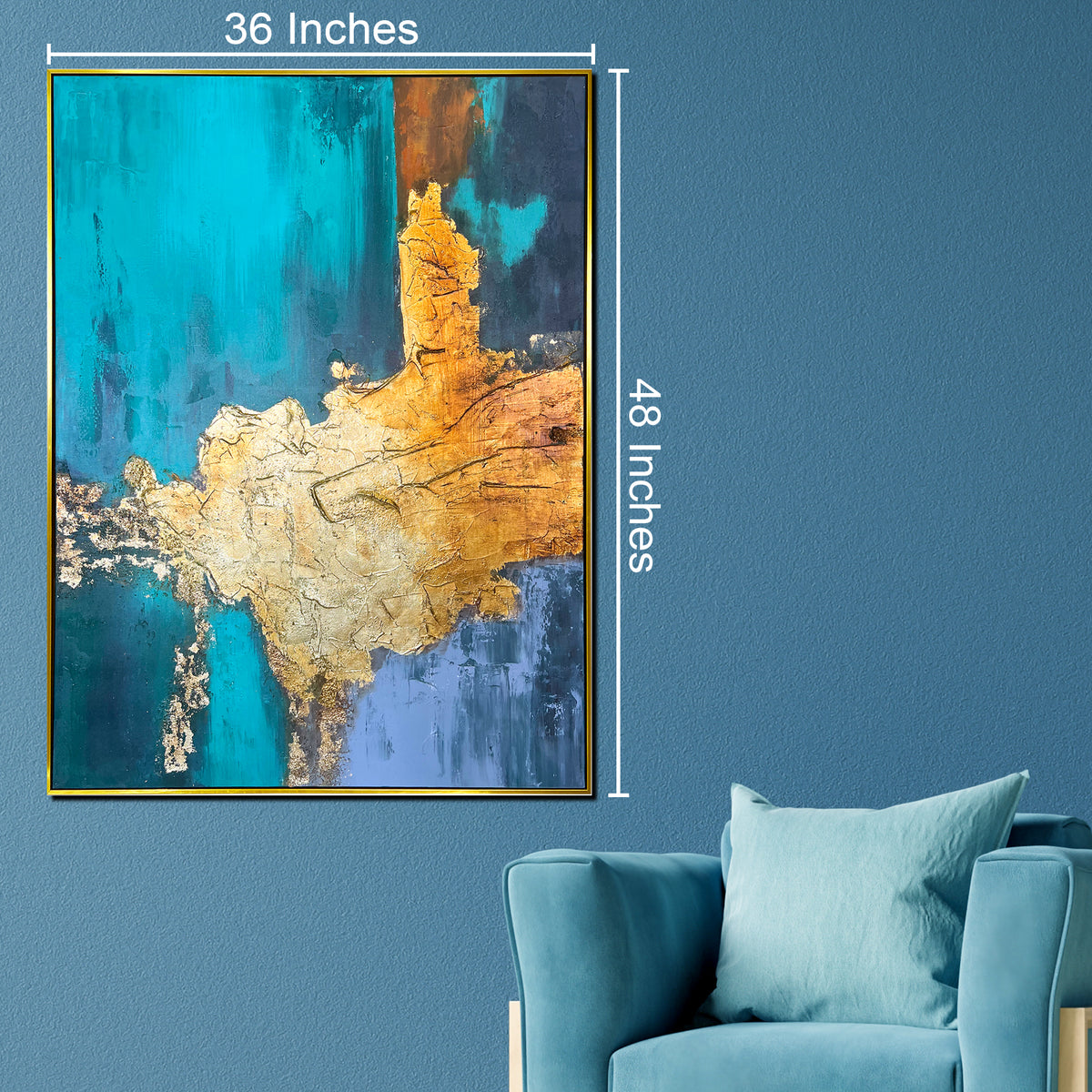 Earth Meets Ocean 100% Hand Painted Wall Paintings abstract (With outer Floater Frame) (48 x 36 Inches)