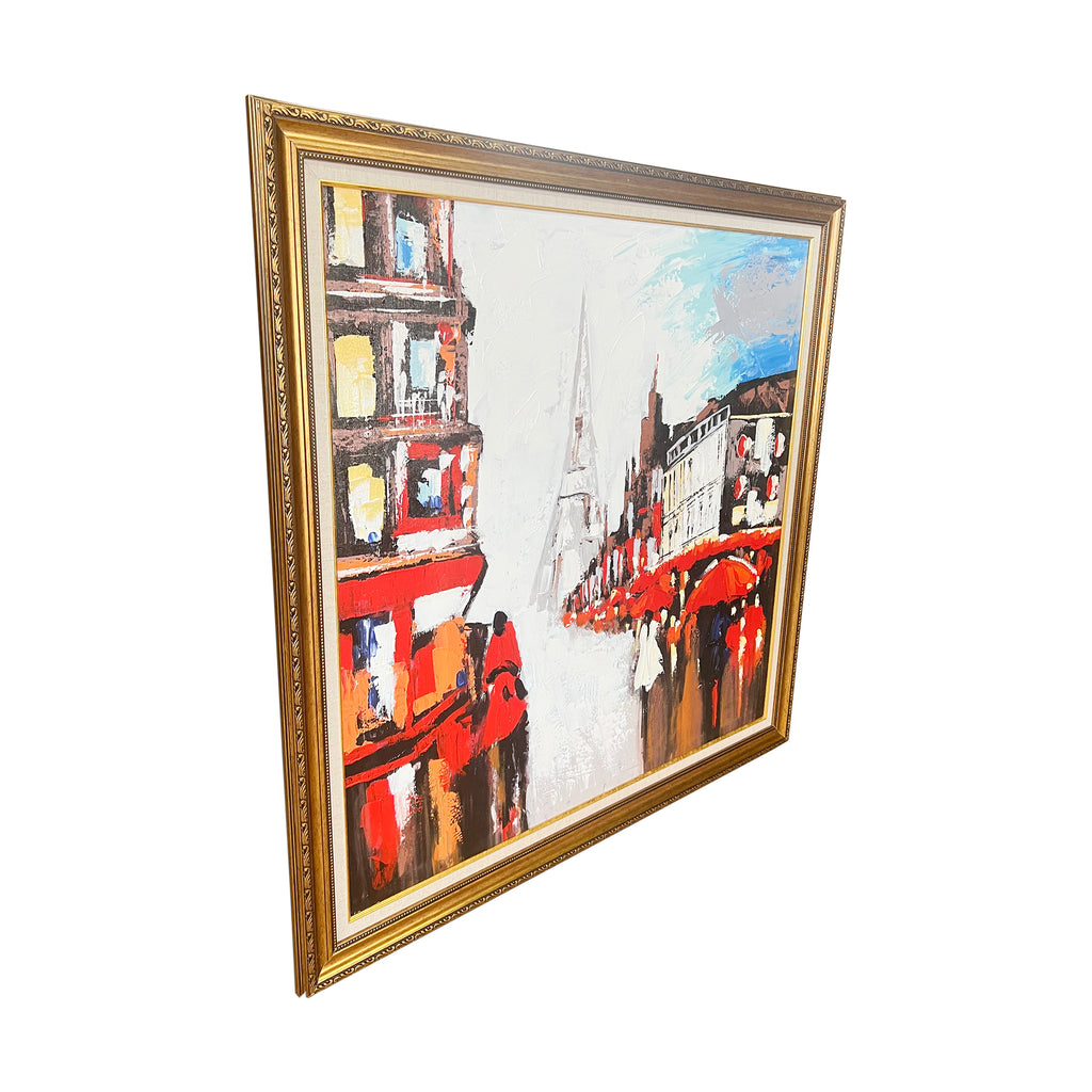 A Stroll in Paris 100% Hand Painted Wall Painting (With Outer Floater Frame) (40x40 Inches) (Victorian Frame)