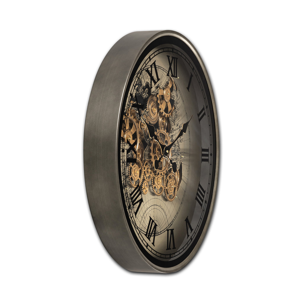 Phantom Dial Luxury Designer Wall Clock For Living Room With Moving Gear Mechanism Buy Wall Clock Online - Medium (Black) (Steel Body)