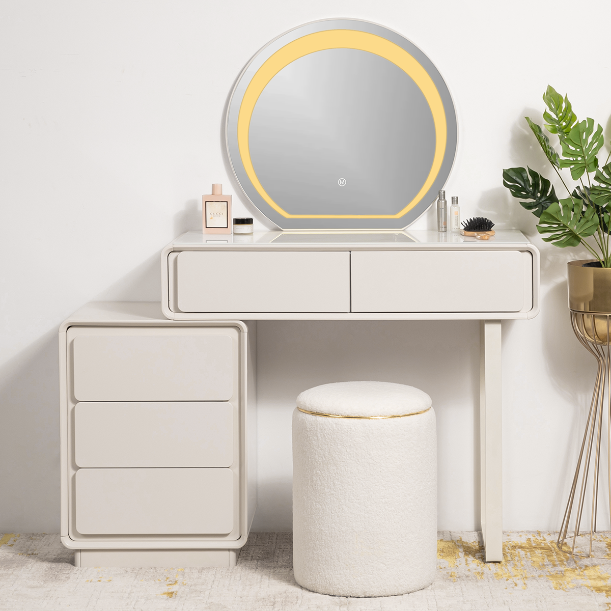 Pure Precision Dressing Table Vanity Set With Mirror Poof Chair W Dekor Company